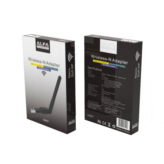 UW07 Alfa 300mbps USB безжичен n адаптер / Wifi Dongle 802.11n WiFi 2.4GHz (опростен, стабилен, стилен) - WLAN безжичен USB адаптер