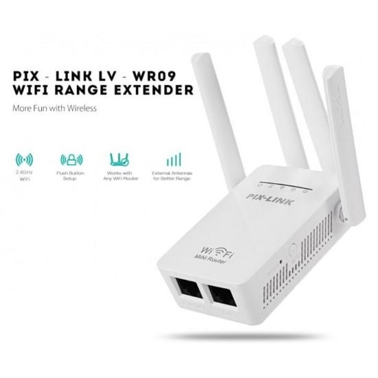 WR09 Безжичен WiFi мрежов WR09 повторител и усилвател PIX-LINK 300Mbps