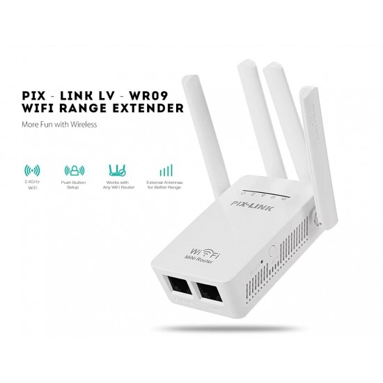 WR09 Безжичен WiFi мрежов WR09 повторител и усилвател PIX-LINK 300Mbps
