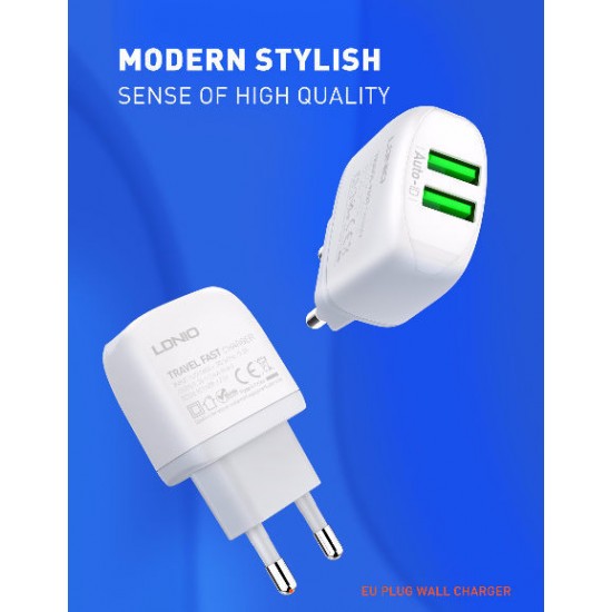 Зарядно устройство LDNIO A2219 2.4A 2 port - USB към Lightning