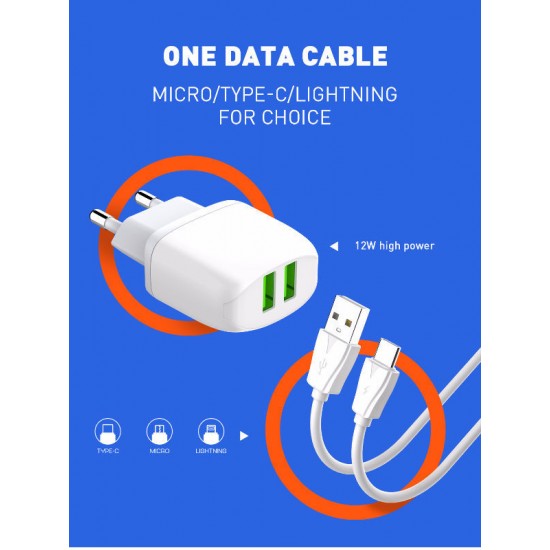 Зарядно устройство LDNIO A2219 2.4A 2 port - USB към Lightning