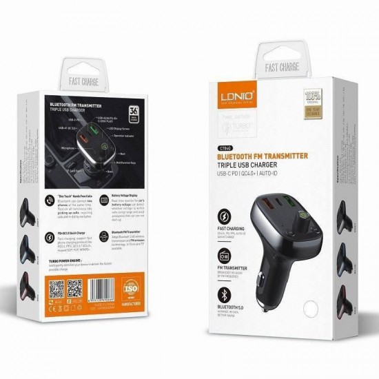 LDNIO Трансмитер и зарядно C704Q 36W - USB към Lightning ( 2xUSB+USB-C, microSD / TF )