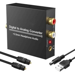YQ-88 DAC конвертор, Digital to Analog Audio Converter Digital Analog RCA L / R Audio Converter Adapter с 3,5 мм аудио изход и оптичен кабел за PS3 PS4 Xbox HDTV Blu-ray и др.