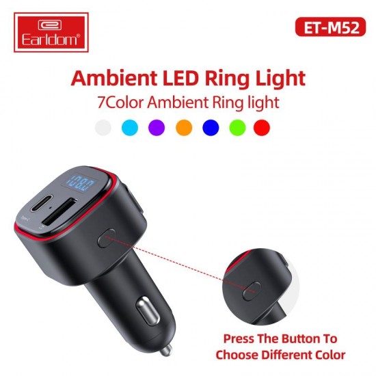 EARLDOM Трансмитер с Bluetooth ET- M52 V5.0  1изх.QC3.0 1изх.PD30W