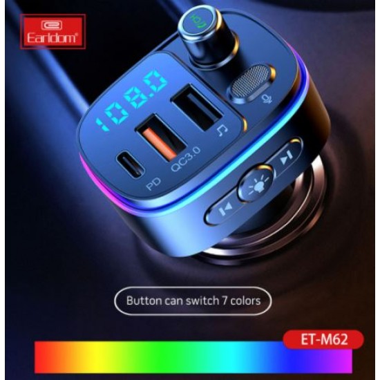 EARLDOM Трансмитер с BT ET- M62 2изх.QC3.0+ 1изх.PD USB-C с амбиентно осветление