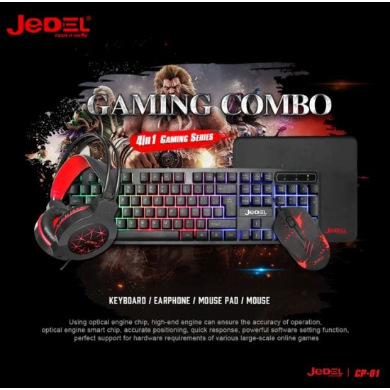 JEDEL Комбо 4 в 1 CP-01 светеща RGB клавиатура с мишка, слушалка и подложка