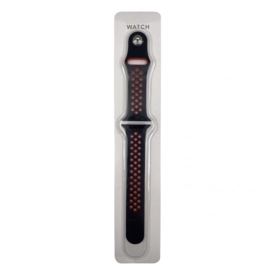 Силиконова Apple Watch каишка iWatch 38/40mm  - Черно с червени дупки