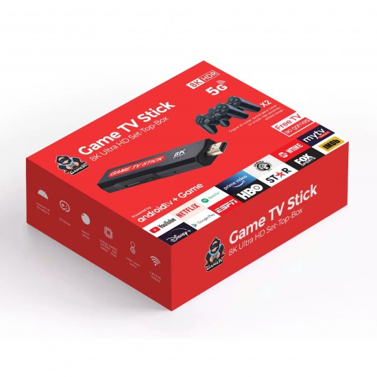 Q9 8K TV Stick с Android 11.1 – 64GB, 10 000 игри, HDMI 8K изход, гейм конзола с дистанционно и контролер