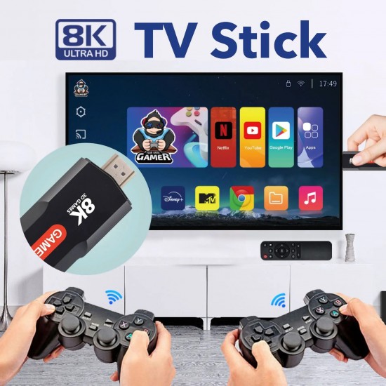 Q9 8K TV Stick с Android 11.1 – 64GB, 10 000 игри, HDMI 8K изход, гейм конзола с дистанционно и контролер