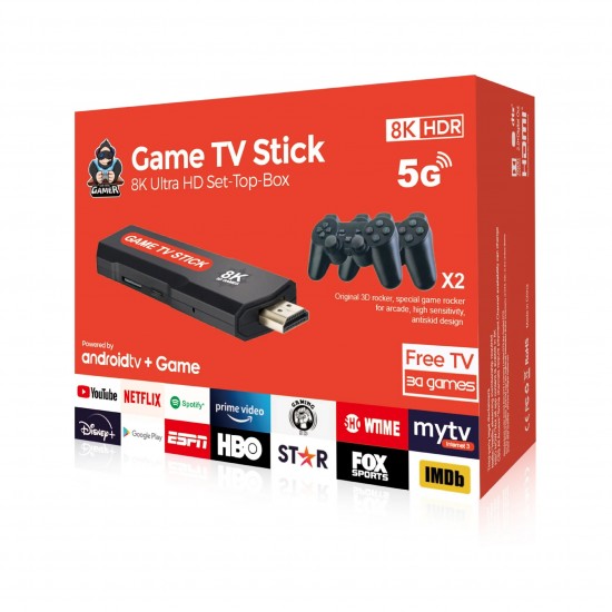 Q9 8K TV Stick с Android 11.1 – 64GB, 10 000 игри, HDMI 8K изход, гейм конзола с дистанционно и контролер