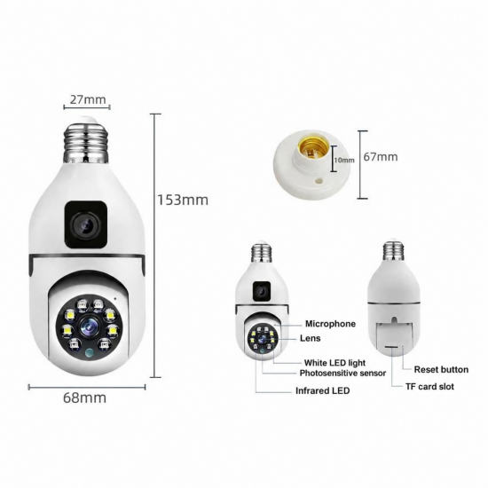 SQ002-W-L IP 2MP / - (APP:V380 PRO ) IP Камера с Двоен обектив за видеонаблюдение тип крушка