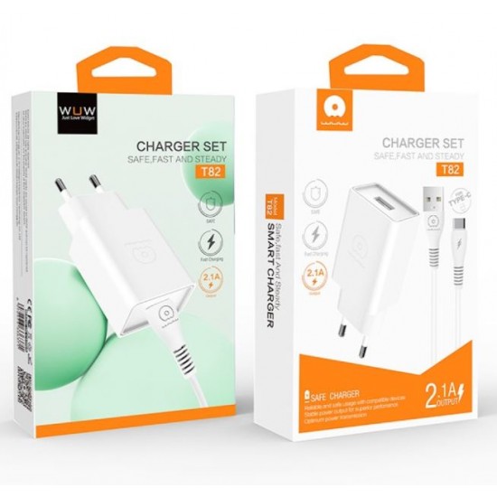WUW T82 2.1A Зарядно с кабел USB към Lightning 1M
