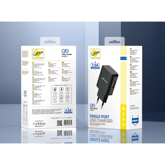 220V Адаптер TC-9 3.0A  L✮Star Fast Бързо зареждащ - Черен