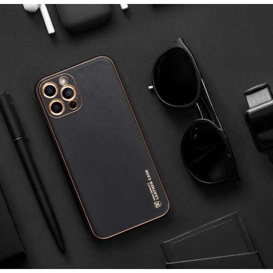 Кожен кейс със силикон отстрани+кам. TP-35 iPhone 12     - Лилав