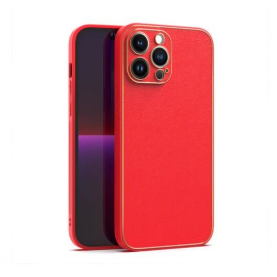 Кожен кейс със силикон отстрани+кам. TP-35 Samsung S22 Plus - Червен