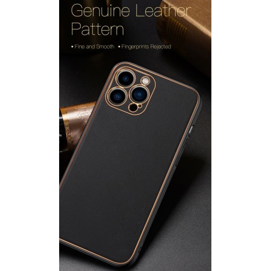Кожен кейс със силикон отстрани+кам. TP-35 iPhone 15 Plus - Черен