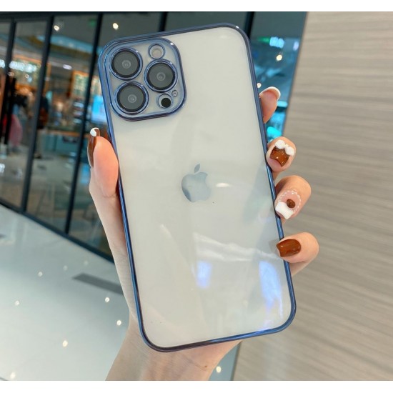Безцветен LUX силиконов гръб+камера TP29 iPhone 13 Pro Max - Син