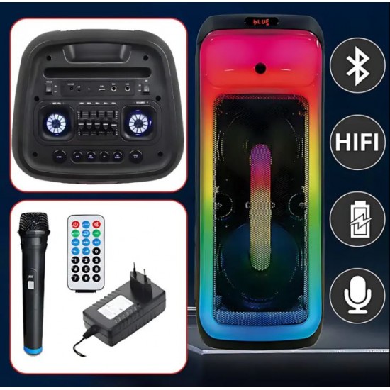 TTD-1001 60W Преносим Bluetooth високоговорител 2x10' LED подсветка, микрофон и TWS 