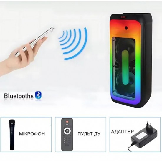 TTD-1001 60W Преносим Bluetooth високоговорител 2x10' LED подсветка, микрофон и TWS 