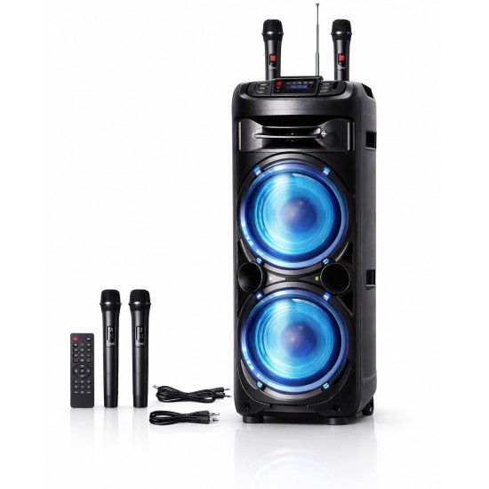 TTD-1222 12" 1000W Безжична колона говорител субуфер+ 2 безжични микрофони
