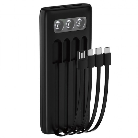 TUGII Y11 Power Bank 10,000mAh със силен LED фенер и вградени кабели