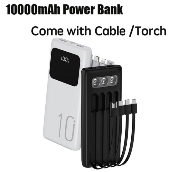 TUGII Y11 Power Bank 10,000mAh със силен LED фенер и вградени кабели