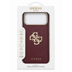 4351 GUESS HC SW SMOOTH IP18 PRO MAX BURGUNDY PU & BIG STRASS LOGO