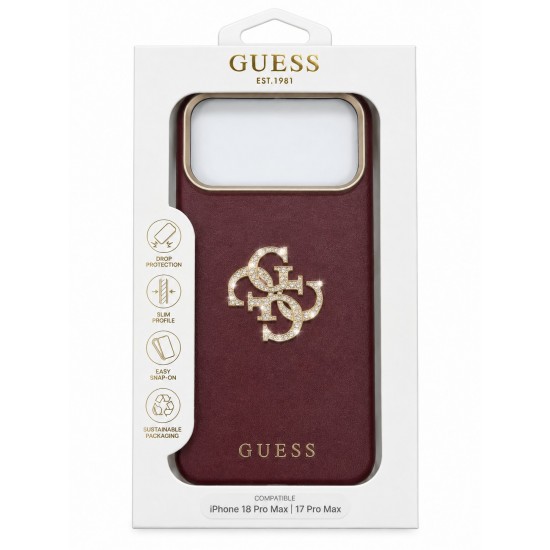 4351 GUESS HC SW SMOOTH IP18 PRO MAX BURGUNDY PU & BIG STRASS LOGO