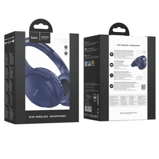 HOCO W40 Безжични слушалки Bluetooth 5.3 ,HIFI,SD  - Син