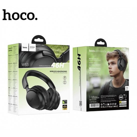 HOCO W53 Безжични / кабелни слушалки за уши с 46 часа работа (Черни)
