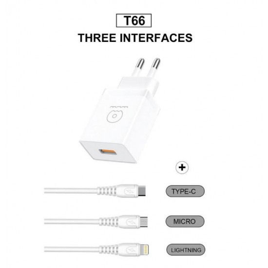WUW T66 3.5A Зарядно с кабел USB към Type-C 