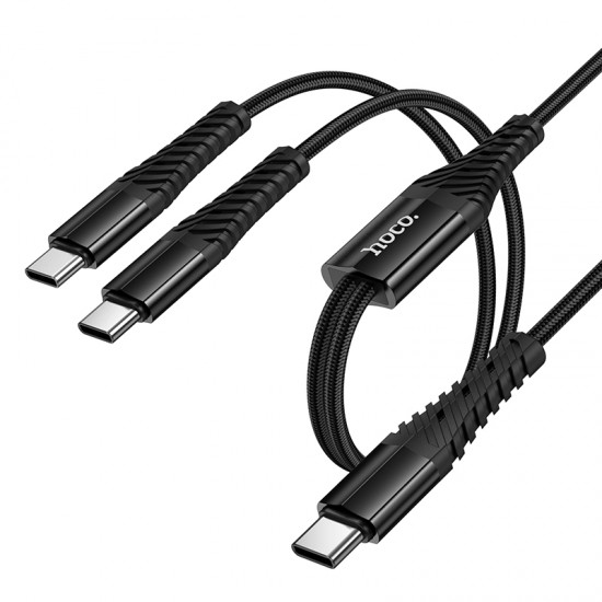 HOCO X123 Victory 2 в 1 кабел USB-C към 2x USB-C, 3A, 1 м – Черен