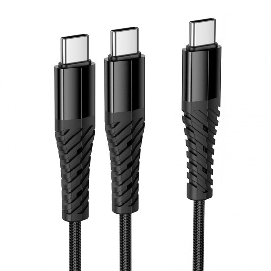 HOCO X123 Victory 2 в 1 кабел USB-C към 2x USB-C, 3A, 1 м – Черен