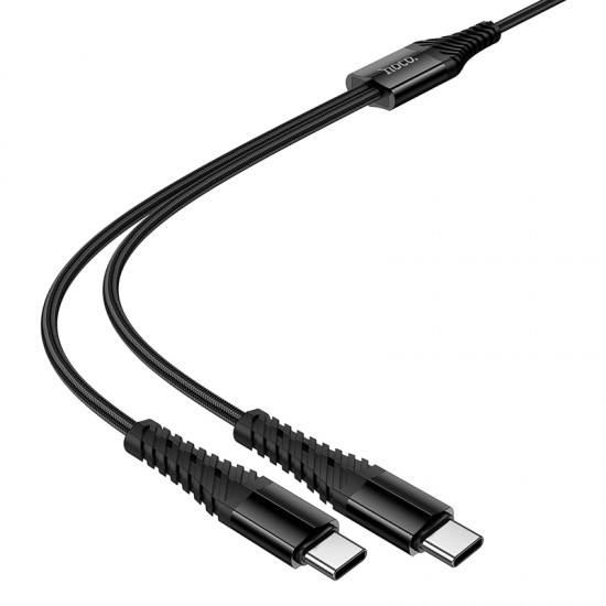 HOCO X123 Victory 2 в 1 кабел USB-C към 2x USB-C, 3A, 1 м – Черен