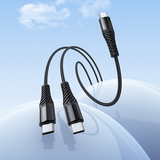 HOCO X123 Victory 2 в 1 кабел USB-C към 2x USB-C, 3A, 1 м – Черен