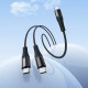 HOCO X123 Victory 2 в 1 кабел USB-C към 2x USB-C, 3A, 1 м – Черен