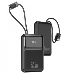 WUW Y158 Power Bank 10,000mAh 22.5W с вградени Type-C и Lightning кабели