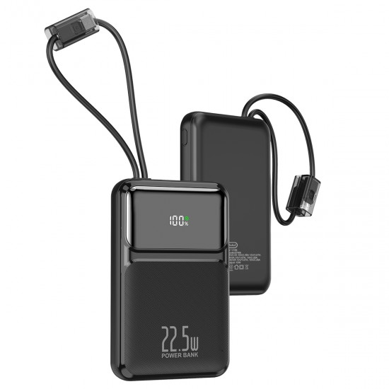 WUW Y158 Power Bank 10,000mAh 22.5W с вградени Type-C и Lightning кабели
