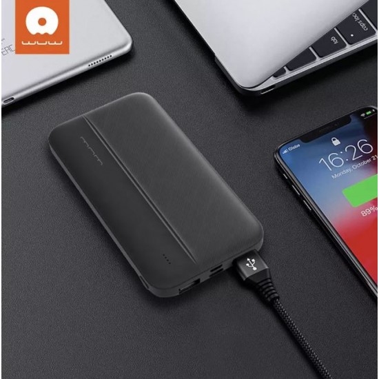 WUW-Y93 Тънко Пр.зарядно 2.1A MICRO+USB-C+2изх.USB 10,000MAH - Черен
