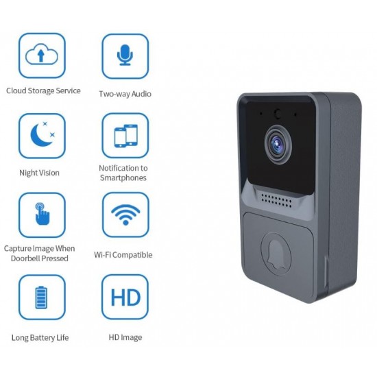 Z20 Видео звънец с WiFi интелигентна камера, безжичен звънец с HD изображение,аудио, нощно виждане,дистанционно управление