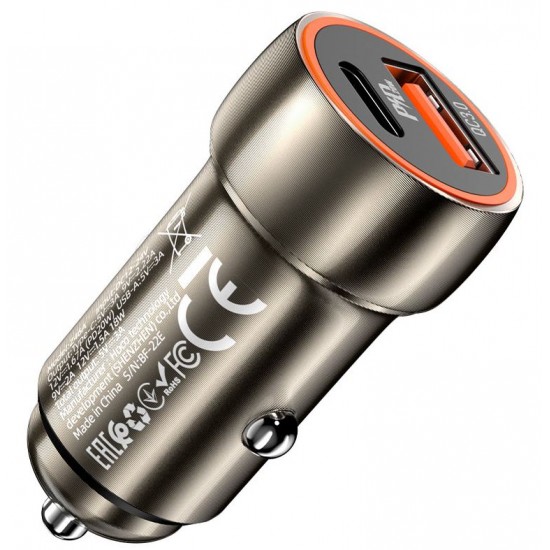 HOCO 12V Z46A с 2 изхода PD20W+QC3.0 и кабел USB към Type-C (сив металик)
