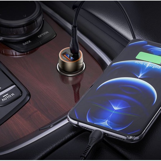 HOCO 12V Z46A с 2 изхода PD20W+QC3.0 и кабел USB към Type-C (сив металик)