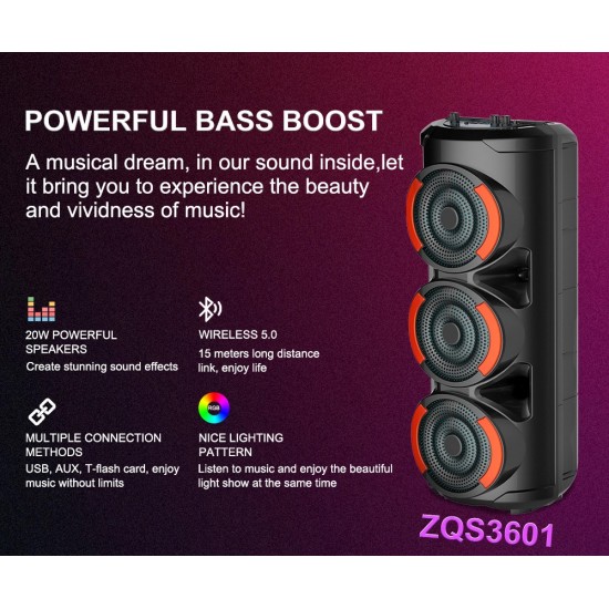 ZQS3601 Подвижна Тройна Караоке 19.5'' Sing-e 60W тонколона+ безжичен микрофон