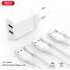 XO Зарядно устройство XO Wall charger L109 2x USB-A, cable USB Type-C, 2.4A (white
