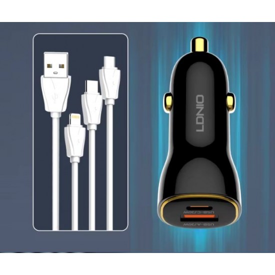 LDNIO 12V C103 60W 2изх. 1xPD30W1xUSB-A30W с кабел USB към USB-C