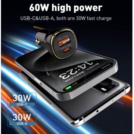 LDNIO 12V C103 60W 2изх. 1xPD30W1xUSB-A30W с кабел USB към USB-C