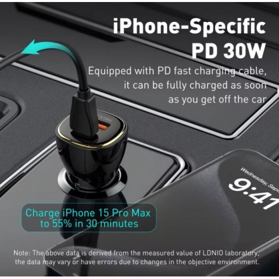 LDNIO 12V C103 60W 2изх. 1xPD30W1xUSB-A30W с кабел USB към USB-C